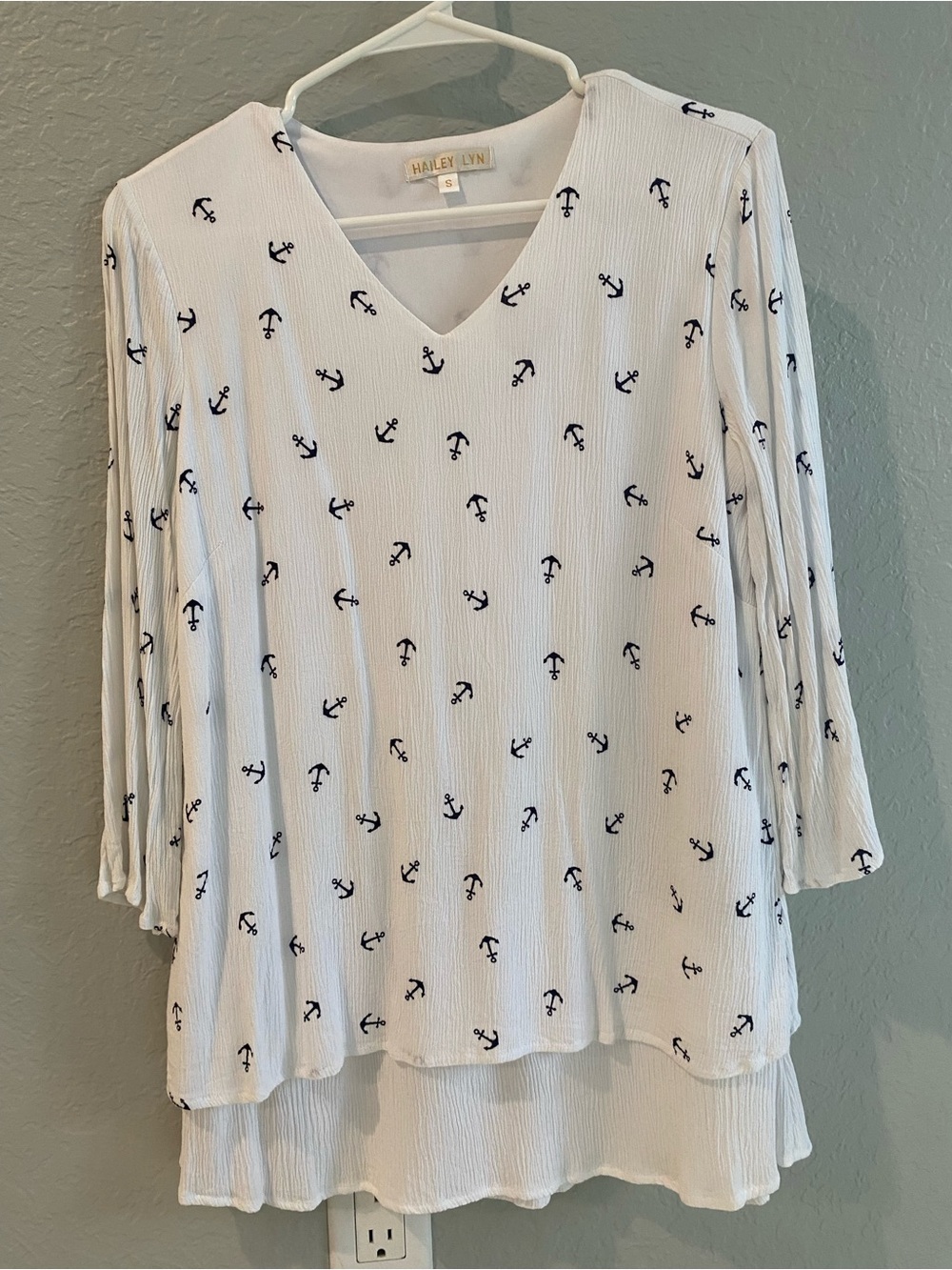 White V-Neck Anchor-Print Blouse